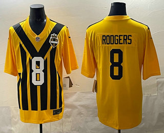 Men's Pittsburgh Steelers #8 Aaron Rodgers Limited Yellow Throwback Vapor Jersey