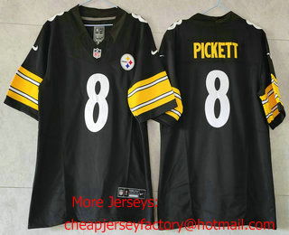 Men's Pittsburgh Steelers #8 Kenny Pickett Black 2023 FUSE Vapor Untouchable Limited Stitched Jersey