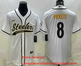 Men's Pittsburgh Steelers #8 Kenny Pickett White With Patch Cool Base Stitched Baseball Jersey