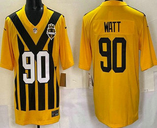 Men's Pittsburgh Steelers #90 TJ Watt Limited Yellow Throwback Vapor Jersey