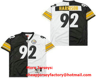 Men's Pittsburgh Steelers #92 James Harrison Black White Split 2005 Throwback Jersey