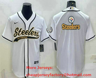 Men's Pittsburgh Steelers White Team Big Logo With Patch Cool Base Stitched Baseball Jersey