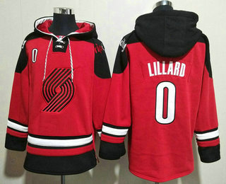 Men's Portland Trail Blazers #0 Damian Lillard Red Ageless Must Have Lace Up Pullover Hoodie