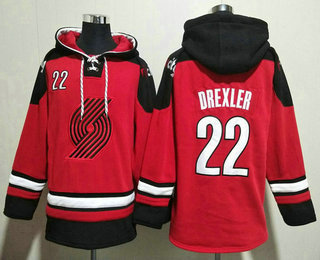 Men's Portland Trail Blazers #22 Clyde Drexler Red Ageless Must Have Lace Up Pullover Hoodie