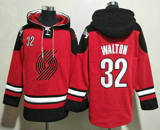 Men's Portland Trail Blazers #32 Bill Walton Red Ageless Must Have Lace Up Pullover Hoodie