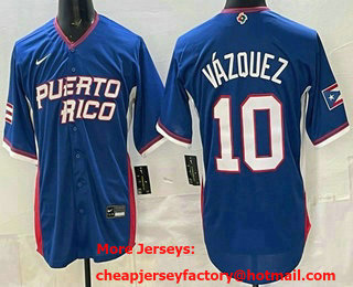 Men's Puerto Rico #10 Christian Vazquez Blue 2026 World Baseball Classic Cool Base Jersey