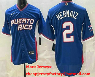 Men's Puerto Rico #2 Darell Hernaiz Blue 2026 World Baseball Classic Cool Base Jersey