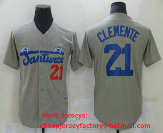 Men's Puerto Rico Cangrejeros de Santurce #21 Roberto Clemente Grey Collection Stitched Baseball Jersey