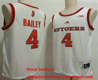 Men's Rutgers Scarlet Knights #4 Ace Bailey White College Basketball Swingman Stitched Jersey
