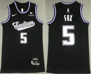 Men's Sacramento Kings #5 DeAaron Fox Black Nike Diamond 2022 City Edition Swingman Stitched Jersey With Sponsor