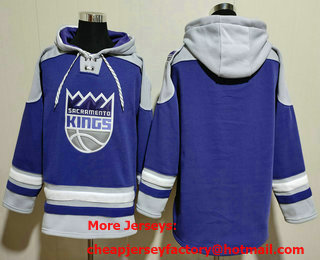 Men's Sacramento Kings Blank Blue Grey Lace Up Pullover Hoodie