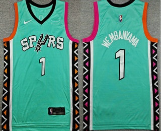 Men's San Antonio Spurs #1 Victor Wembanyama Aqua City Icon Sponsor Swingman Jersey
