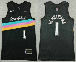 Men's San Antonio Spurs #1 Victor Wembanyama Black 2025 City Sponsor Swingman Jersey