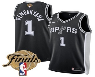 Men's San Antonio Spurs #1 Victor Wembanyama Black 2026 Finals Patch Icon Jersey