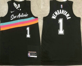 Men's San Antonio Spurs #1 Victor Wembanyama Black City AU Jersey