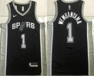 Men's San Antonio Spurs #1 Victor Wembanyama Black Icon AU Jersey