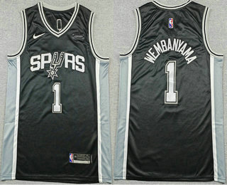 Men's San Antonio Spurs #1 Victor Wembanyama Black Icon Sponsor Swingman Jersey