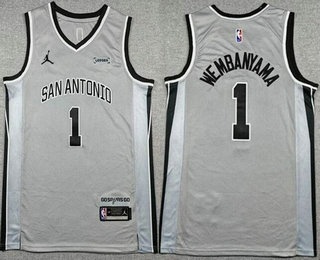 Men's San Antonio Spurs #1 Victor Wembanyama Gray 2025 Statement Sponsor Swingman Jersey