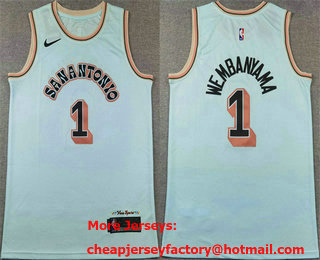 Men's San Antonio Spurs #1 Victor Wembanyama Light Blue 2024 City Sponsor Swingman Jersey