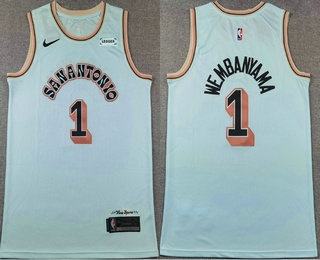 Men's San Antonio Spurs #1 Victor Wembanyama Light Blue 2024 City Sponsor Swingman Jersey