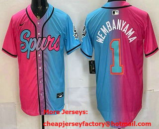 Men's San Antonio Spurs #1 Victor Wembanyama Pink Blue Split Limited Stitched Baseball Jersey