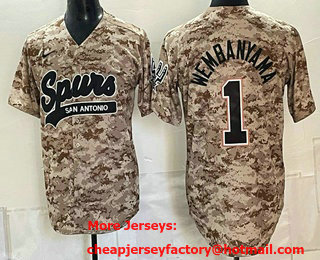 Men's San Antonio Spurs #1 Victor Wembanyama Tan Camo Stitched Baseball Jersey