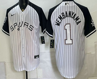 Men's San Antonio Spurs #1 Victor Wembanyama White Stitched Baseball Jersey
