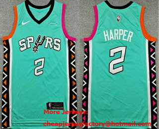 Men's San Antonio Spurs #2 Dylan Harper Aqua City Icon Sponsor Swingman Jersey