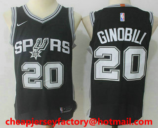 Men's San Antonio Spurs #20 Manu Ginobili Black 2017-2018 Nike Authentic Stitched NBA Jersey