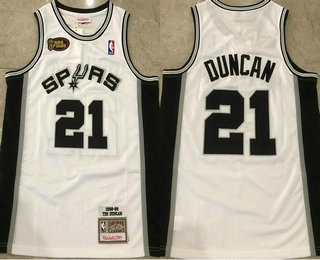 Men's San Antonio Spurs #21 Tim Duncan White Finals Patch Hardwood Classics AU Throwback Jersey