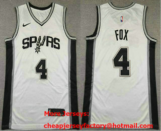 Men's San Antonio Spurs #4 DeAaron Fox White Icon Swingman Jersey