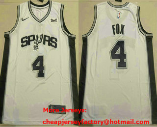 Men's San Antonio Spurs #4 DeAaron Fox White Icon Sponsor Swingman Jersey