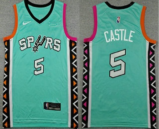 Men's San Antonio Spurs #5 Stephon Castle Aqua City Icon Sponsor Swingman Jersey