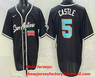 Men's San Antonio Spurs #5 Stephon Castle Black Stitched Baseball Jersey