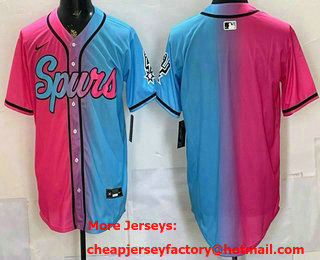 Men's San Antonio Spurs Blank Pink Blue Split Limited Stitched Baseball Jersey