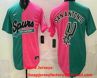 Men's San Antonio Spurs Team Big Logo Teal Pink Split Stitched Jersey