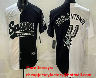 Men's San Antonio Spurs Team Big Logo White Black Stitched Baseball Jersey