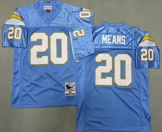 Men's San Diego Chargers #20 Natrone Means Light Blue 1994 Throwback Jersey