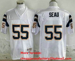Men's San Diego Chargers #55 Junior Seau White 1994 Stitched Thowback Jersey
