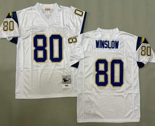 Men's San Diego Chargers #80 Kellen Winslow White 1984 Throwback Jersey