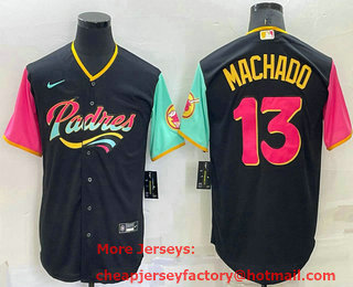 Men's San Diego Padres #13 Manny Machado Black 2022 City Connect Cool Base Stitched Jersey