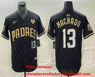 Men's San Diego Padres #13 Manny Machado Black Gold With Patch Cool Base Stitched Baseball Jersey