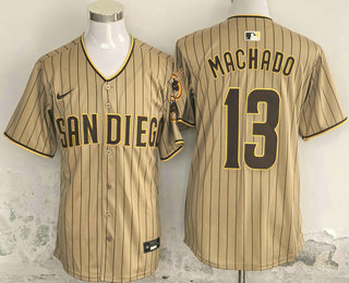 Men's San Diego Padres #13 Manny Machado Khaki Pinstripe Limited Stitched Jersey