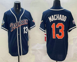 Men's San Diego Padres #13 Manny Machado Navy Player Number Cooperstown Cool Base Jersey