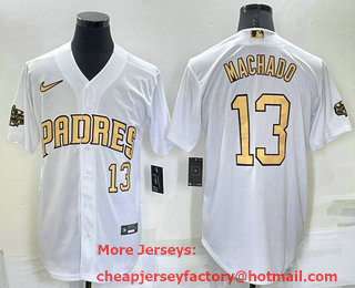 Men's San Diego Padres #13 Manny Machado Number White 2022 All Star Stitched Cool Base Nike Jersey