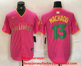 Men's San Diego Padres #13 Manny Machado Pink Fashion Baseball Jersey