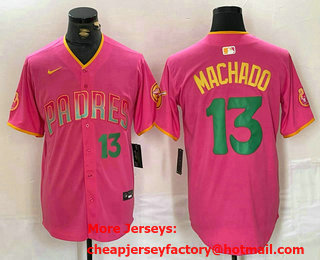 Men's San Diego Padres #13 Manny Machado Pink Player Number Fashion Baseball Jersey