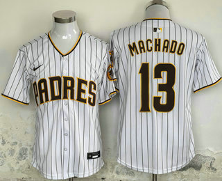 Men's San Diego Padres #13 Manny Machado White Pinstripe Limited Stitched Jersey