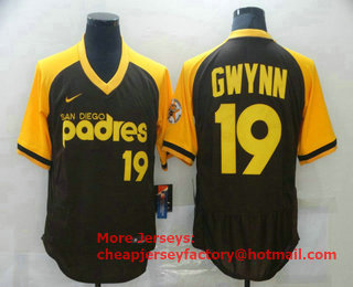 Men's San Diego Padres #19 Tony Gwynn Brown Pullover Cooperstown Collection Stitched MLB Throwback Nike Jersey