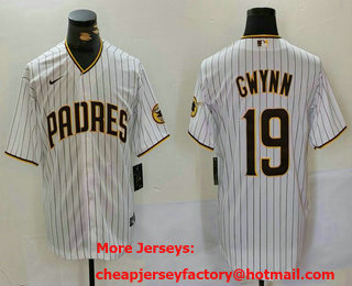 Men's San Diego Padres #19 Tony Gwynn White Team Logo Stitched Cool Base Nike Jersey